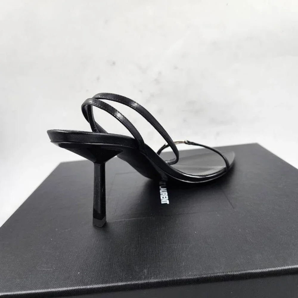 SAINT LAURENT 75mm Lambskin Leather Kitty Sandals Women's EU 36 Nero - Picture 12 of 15